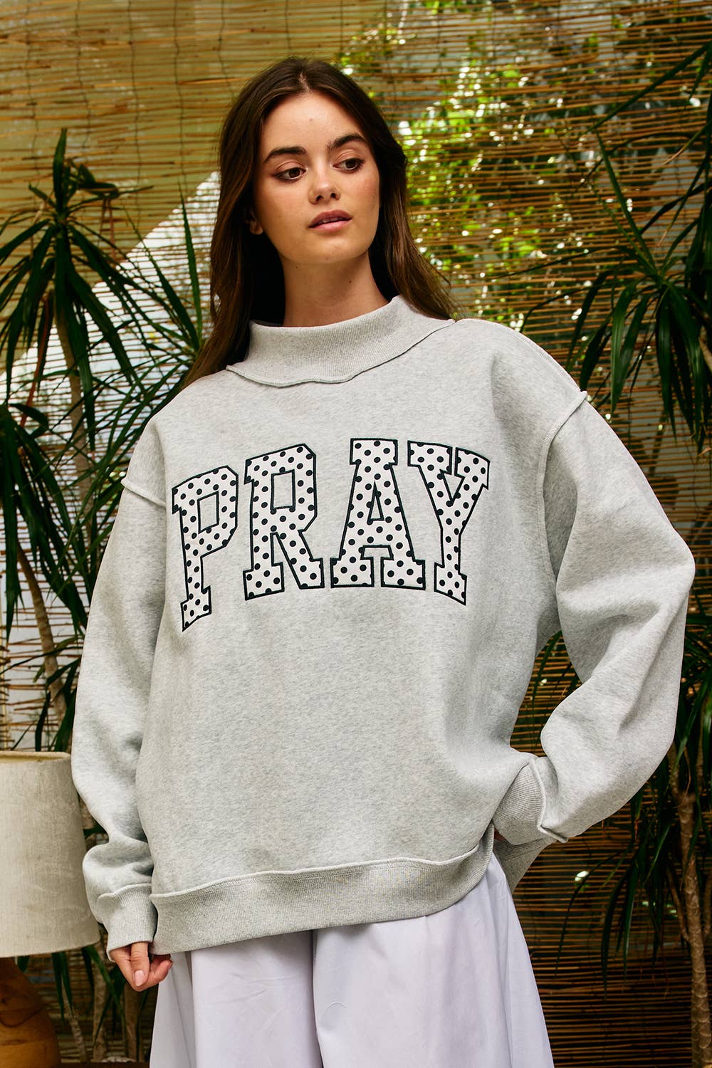 PRAY Embroidered Mock Neck Sweatshirt