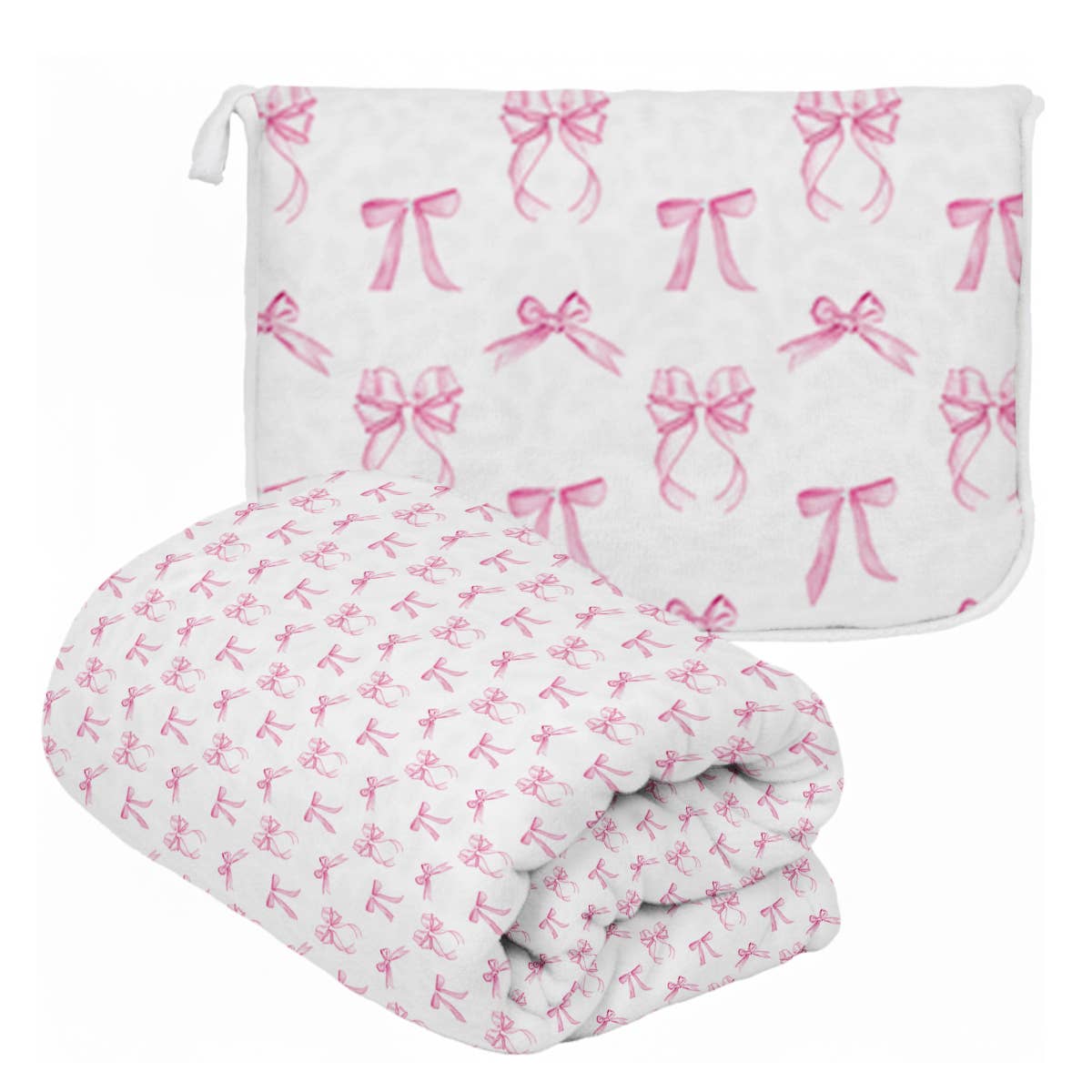Pink Bows Plush Travel Throw Blanket & Matching Case