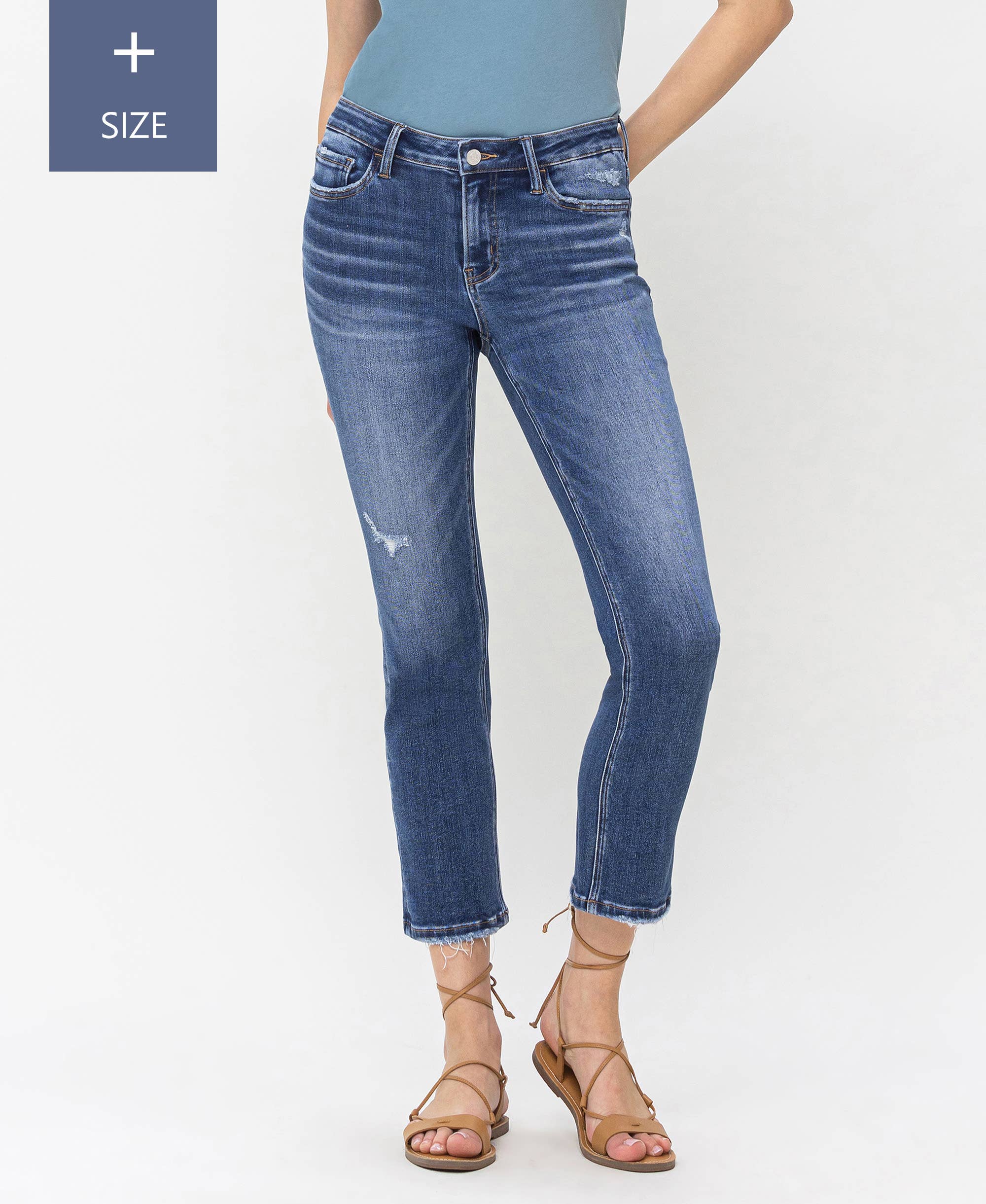PLUS SIZE MID RISE SLIM STRAIGHT JEANS