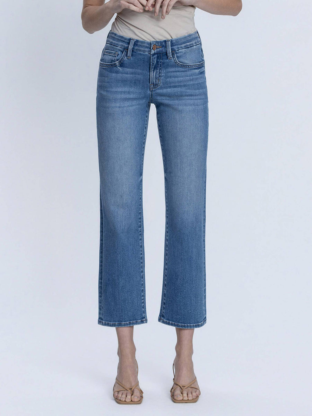 MID RISE MEDIUM DARK WASH ANKLE STRAIGHT JEANS