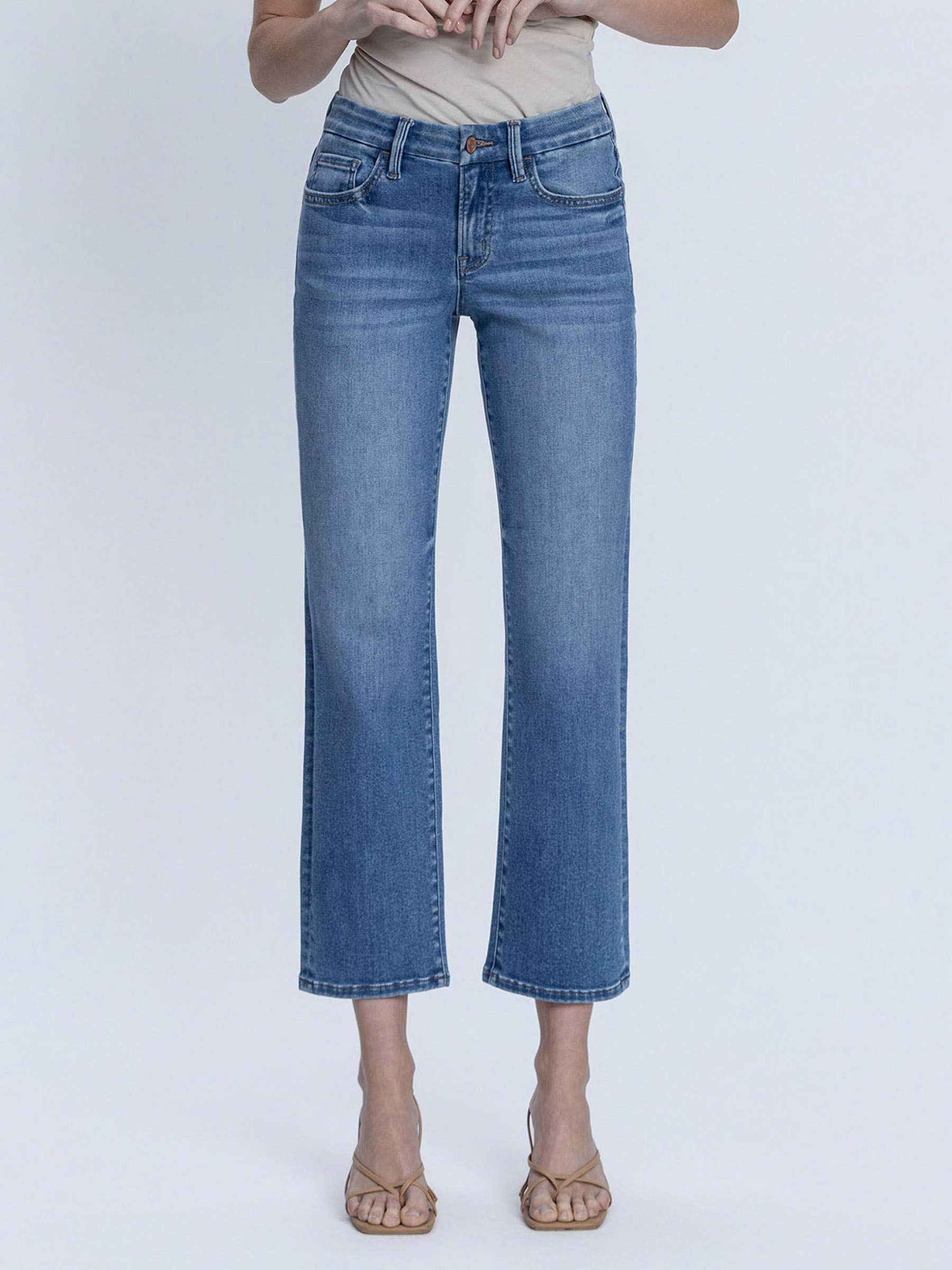 MID RISE MEDIUM DARK WASH ANKLE STRAIGHT JEANS