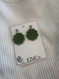 Polymer Clay Earrings - Everyday - Embossed Flower: Olive / Stainless Steel Ball Pose