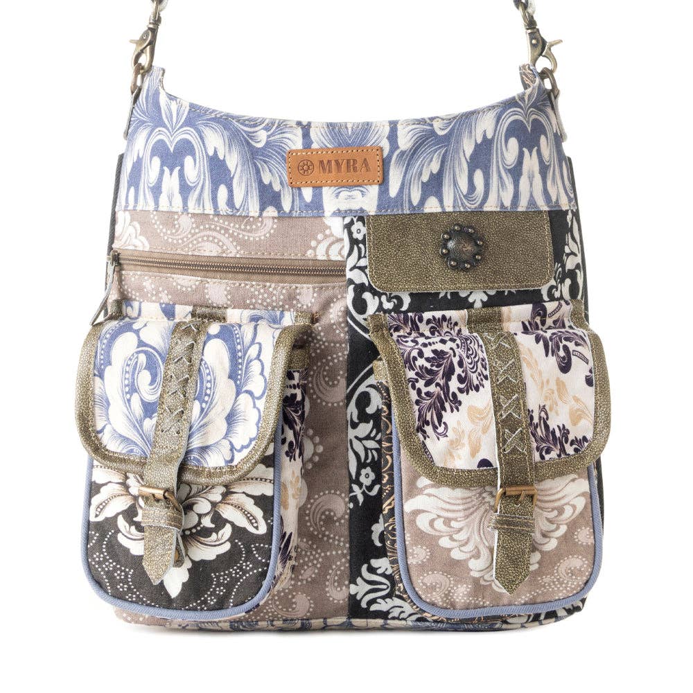 Le Fleur Bel Cowgirl Shoulder Bag for Women in blue floral with leather and Concho details