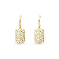 Gold CZ Hammered Pendant Cross Drop Earrings