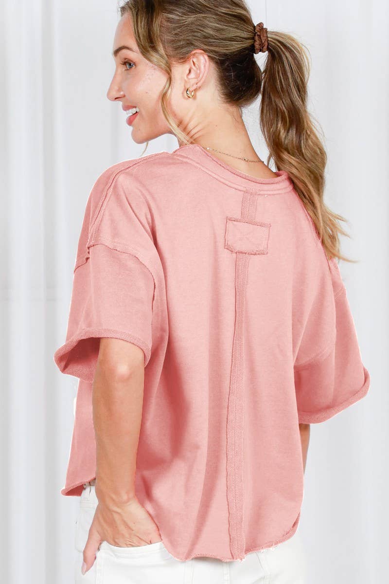 Vintage-Inspired Cut Edge Knit Top: Blush