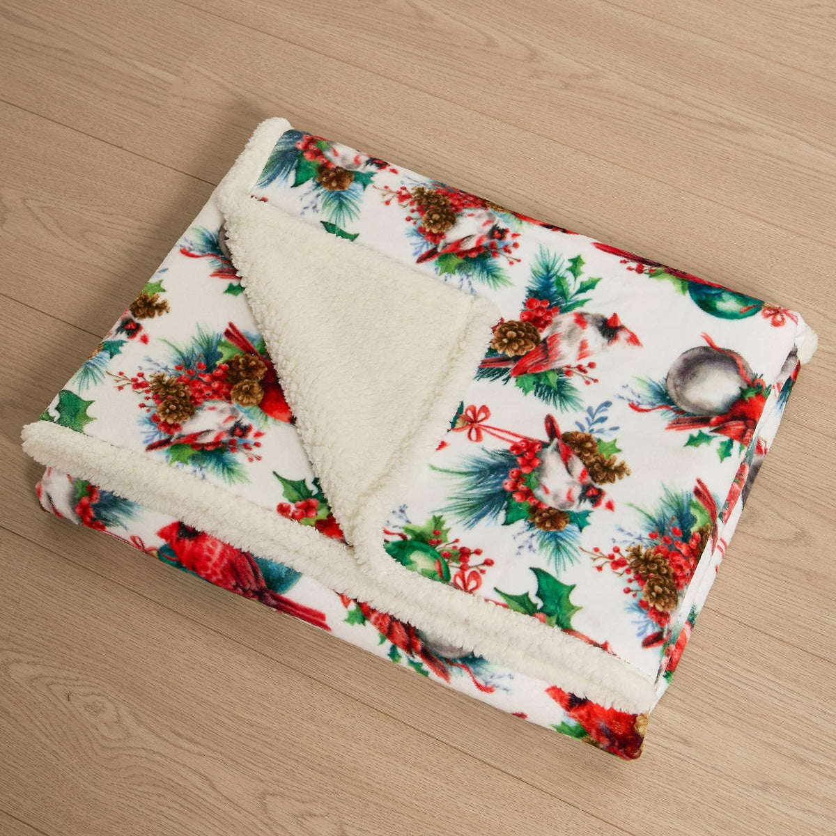 Winter Cardinal Faux Fur & Sherpa Throw Blanket
