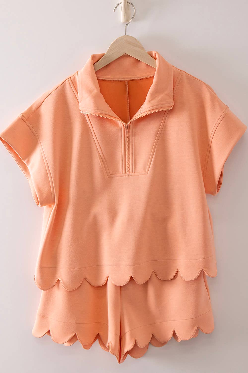 NewIn Half-Zip Scallop Active Shorts Set: Coral