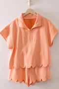 NewIn Half-Zip Scallop Active Shorts Set: Coral