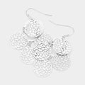 Layered Filigree Metal Disc Dangle Earrings: Rhodium