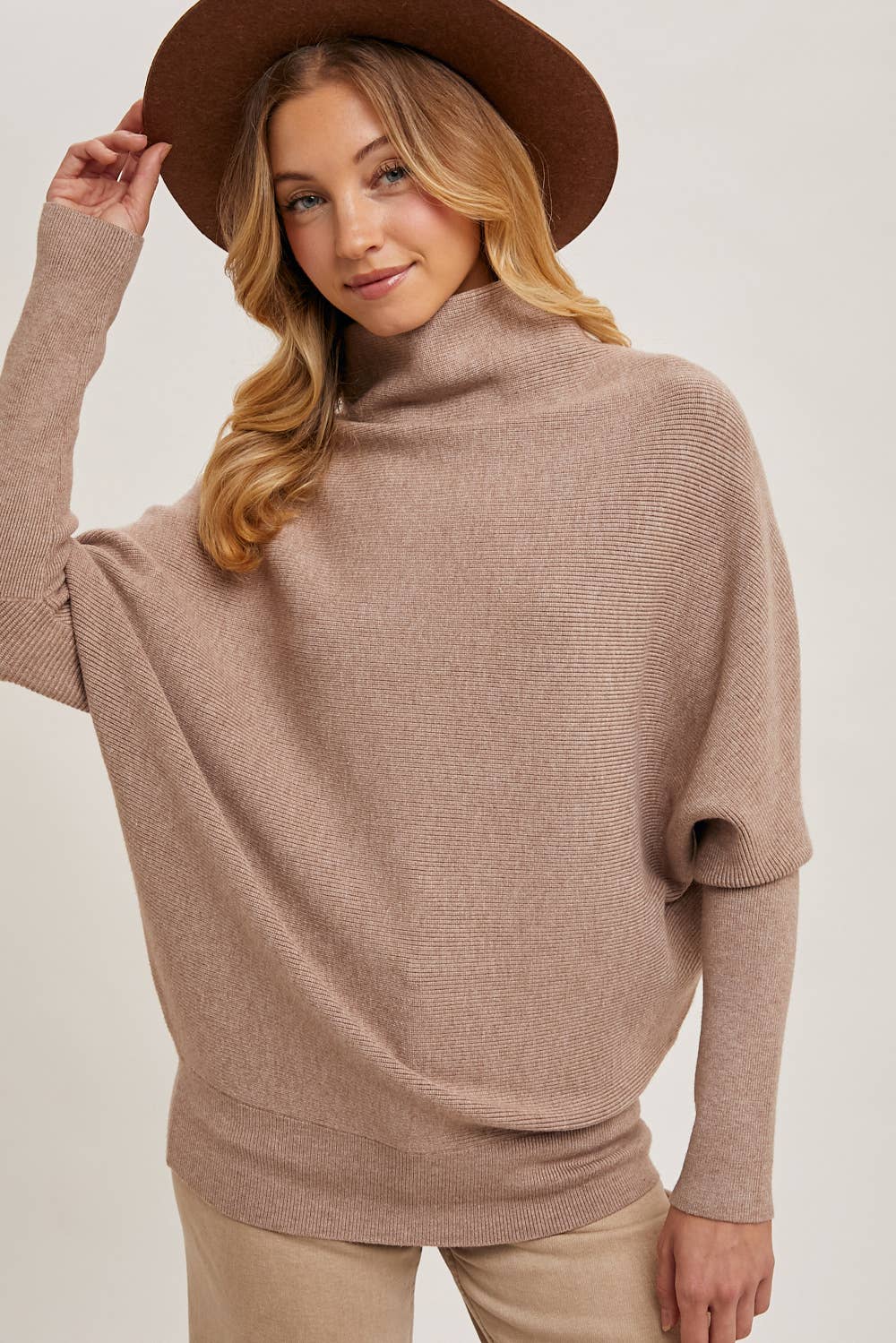 SLOUCH NECK DOLMAN SLEEVE KNIT SWEATER