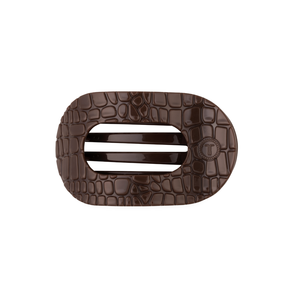 Brown Crocodile Medium Flat Round Hair Clip