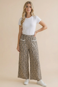Leopard French Terry Wide Leg Pocket Pants: GREY