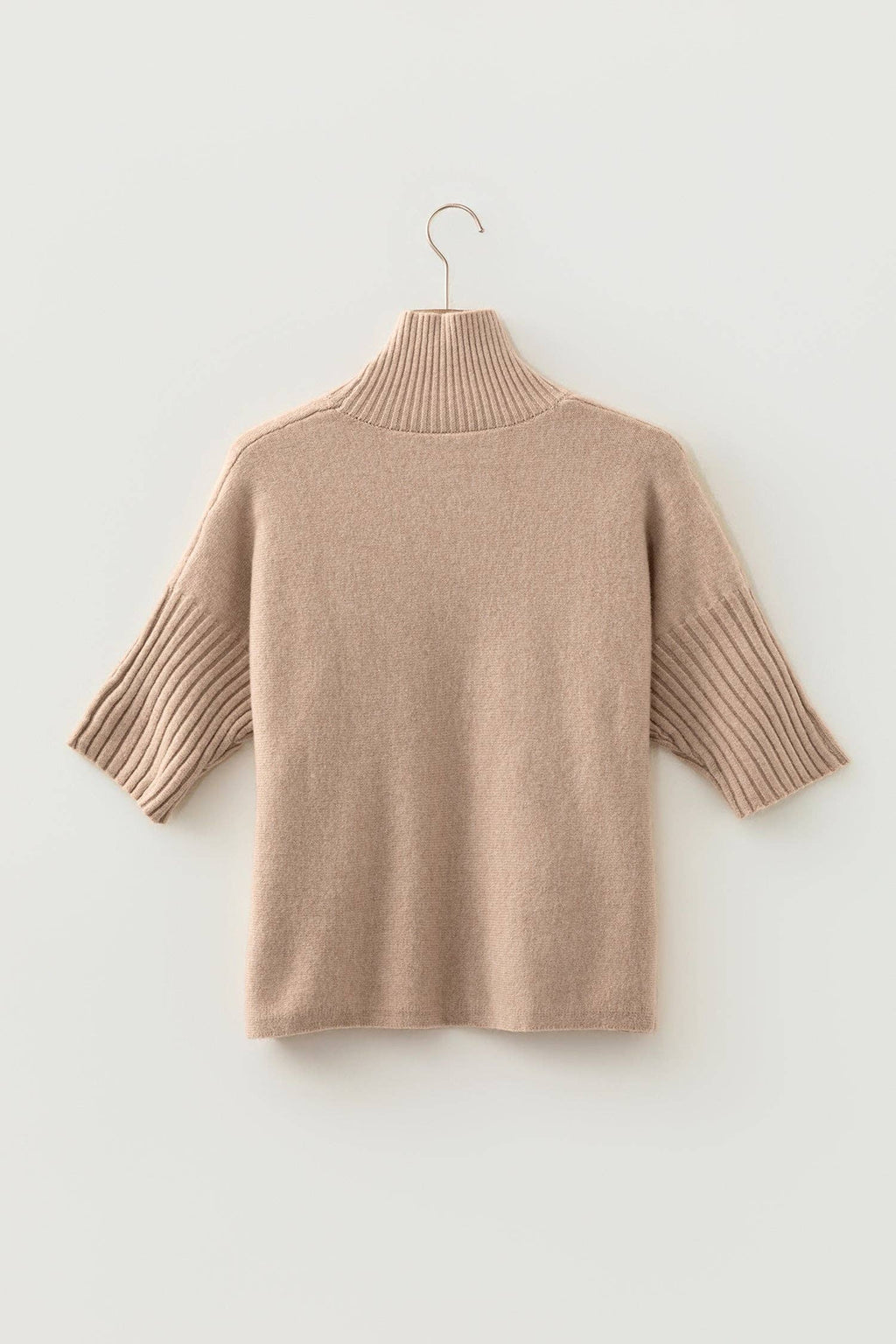 OMG! Solid Ribbed Trim High Neck Knit Top