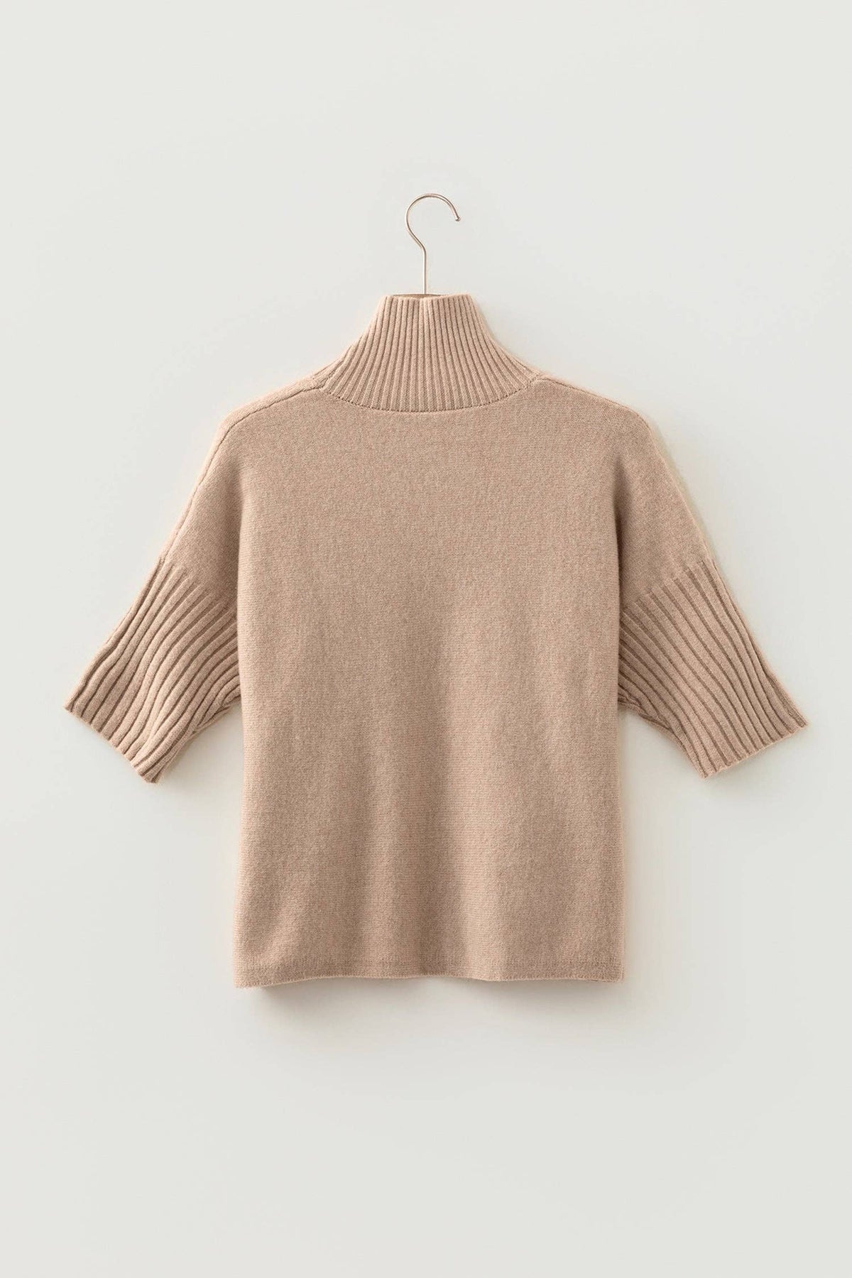 OMG! Solid Ribbed Trim High Neck Knit Top