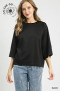 3/4 Raglan Sleeve Top: Black