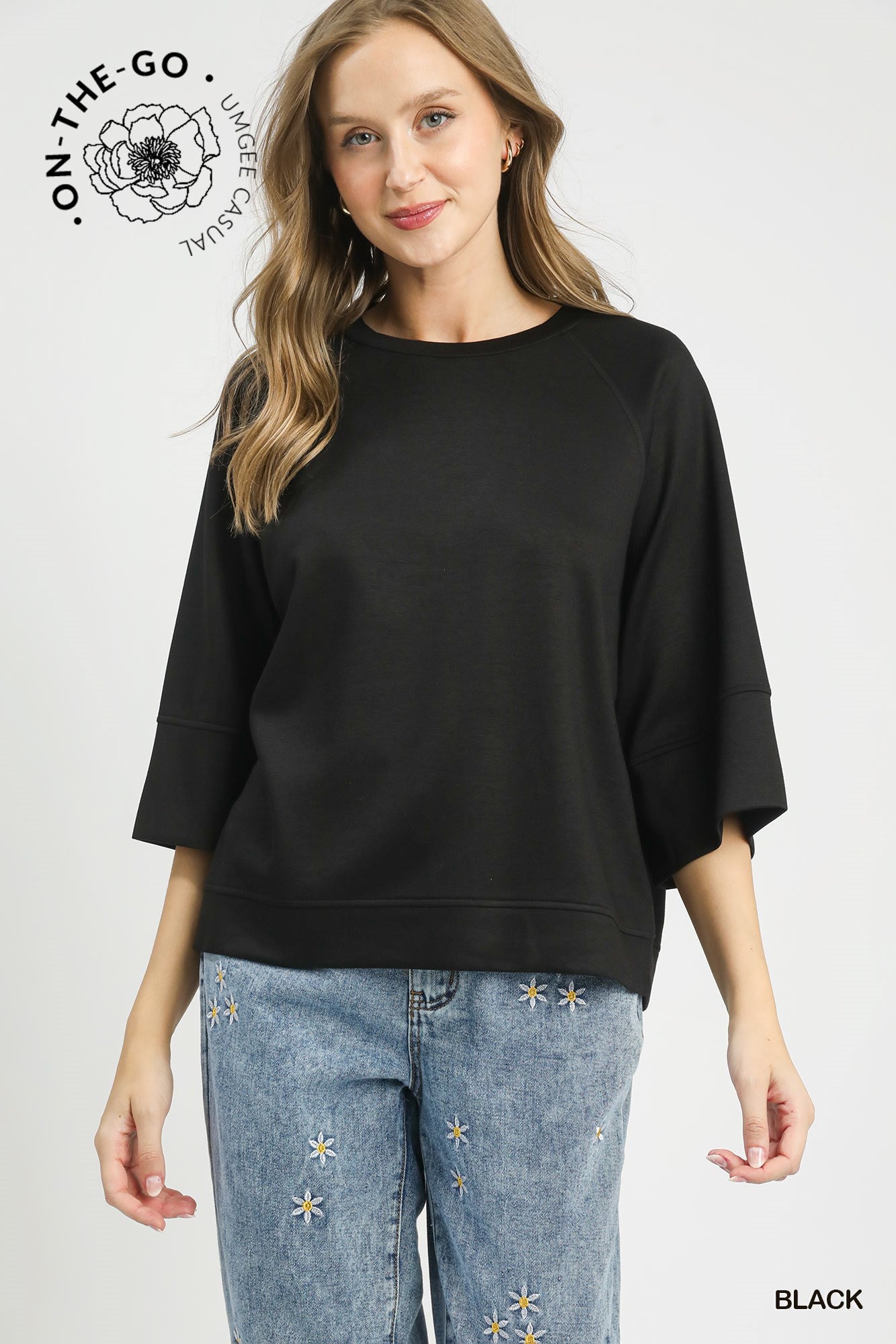 3/4 Raglan Sleeve Top: Black