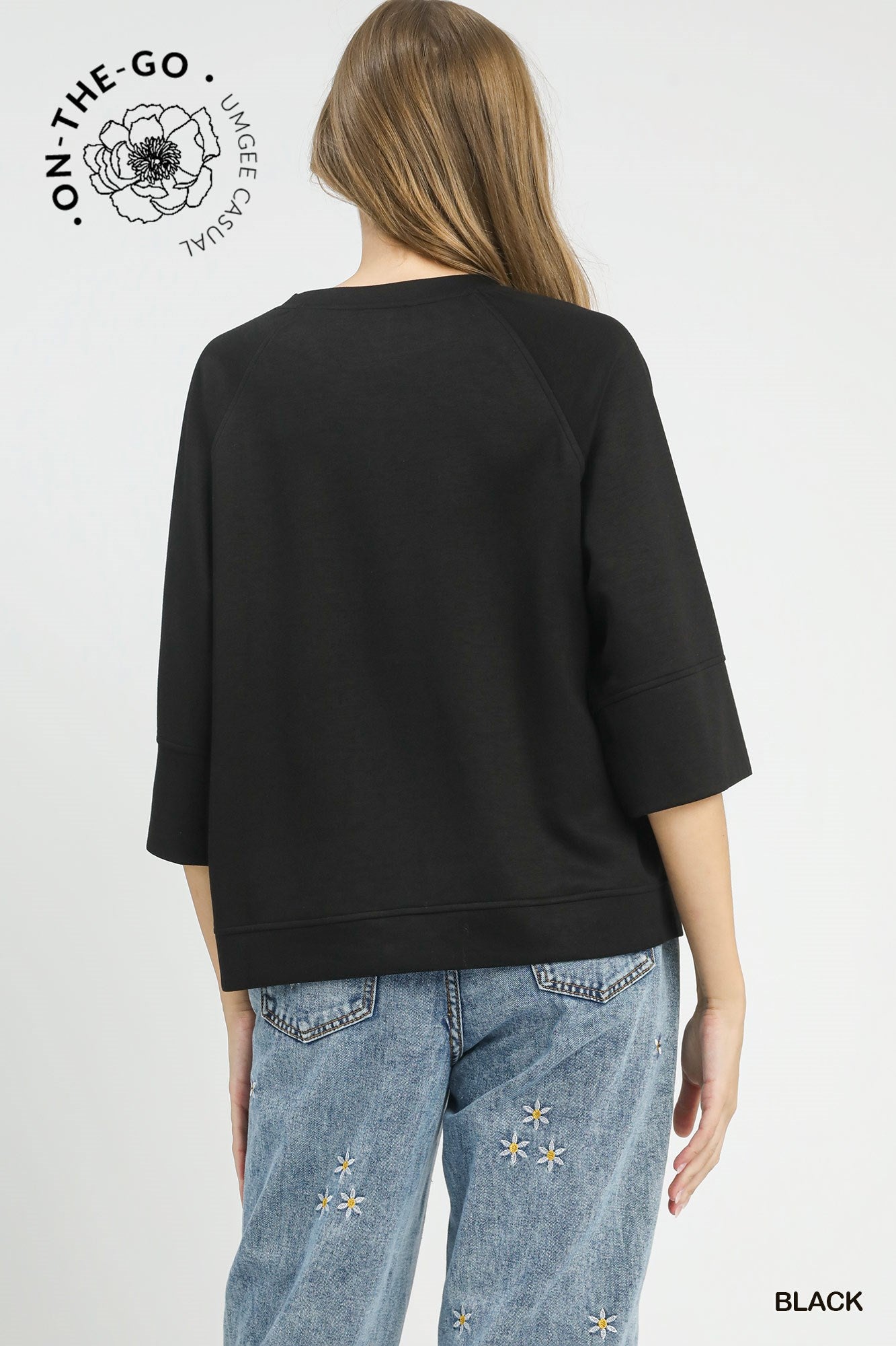 3/4 Raglan Sleeve Top: Black