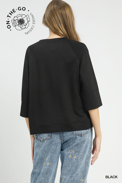 3/4 Raglan Sleeve Top: Black