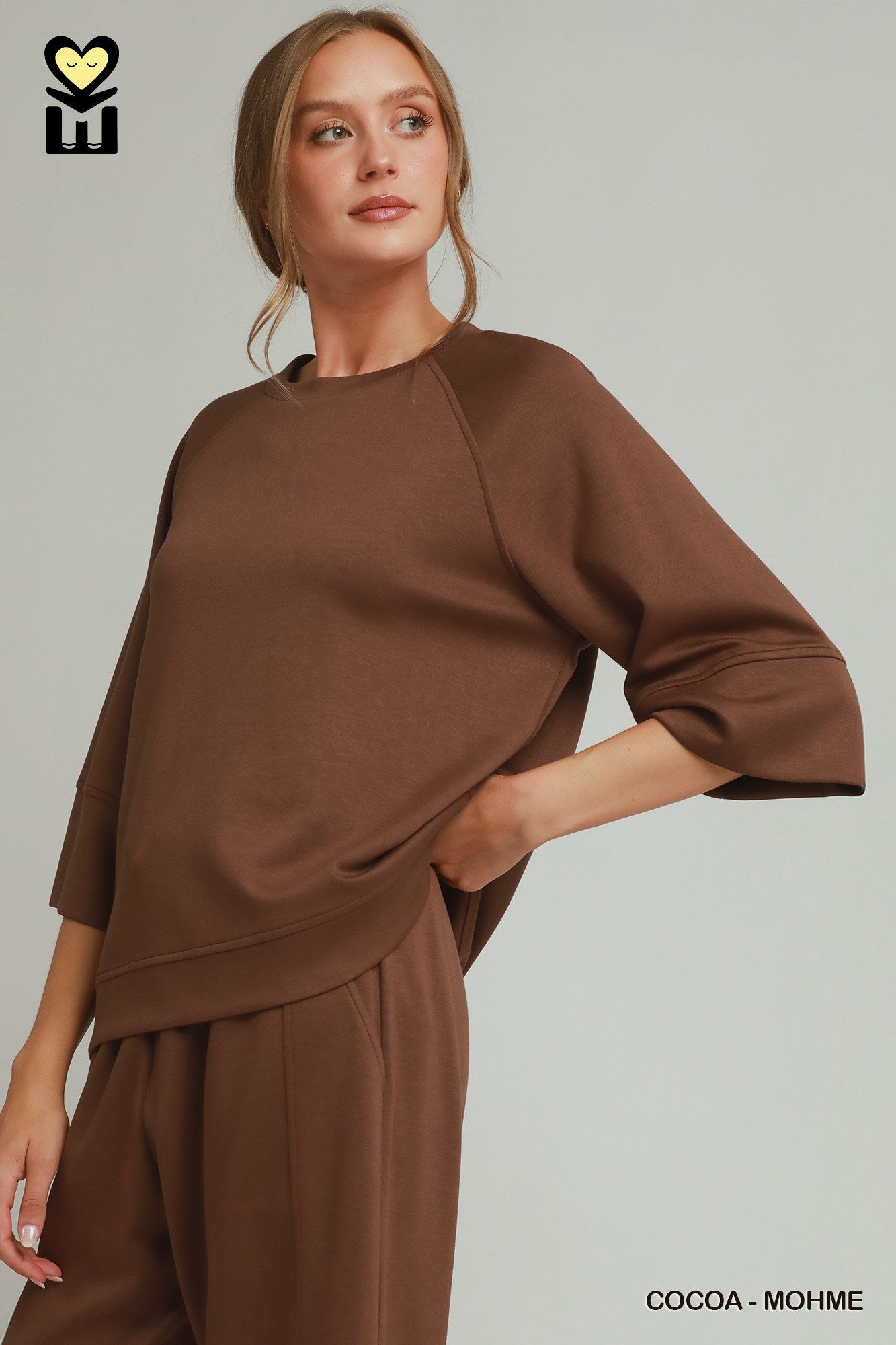3/4 Raglan Sleeve Top: Cocoa