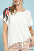 Drawstring Linen Blend Top: Off white
