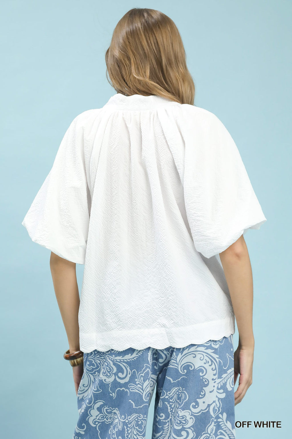 Bubbled Sleeved Seersucker Top - Off White