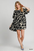Two Tone Abstract Print Dress: Black