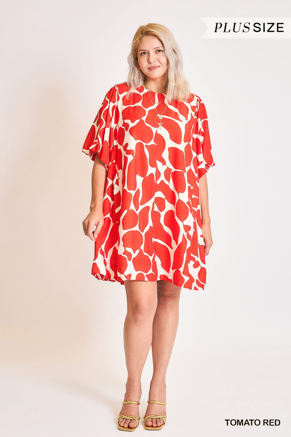 Two Tone Abstract Print Dress: Red