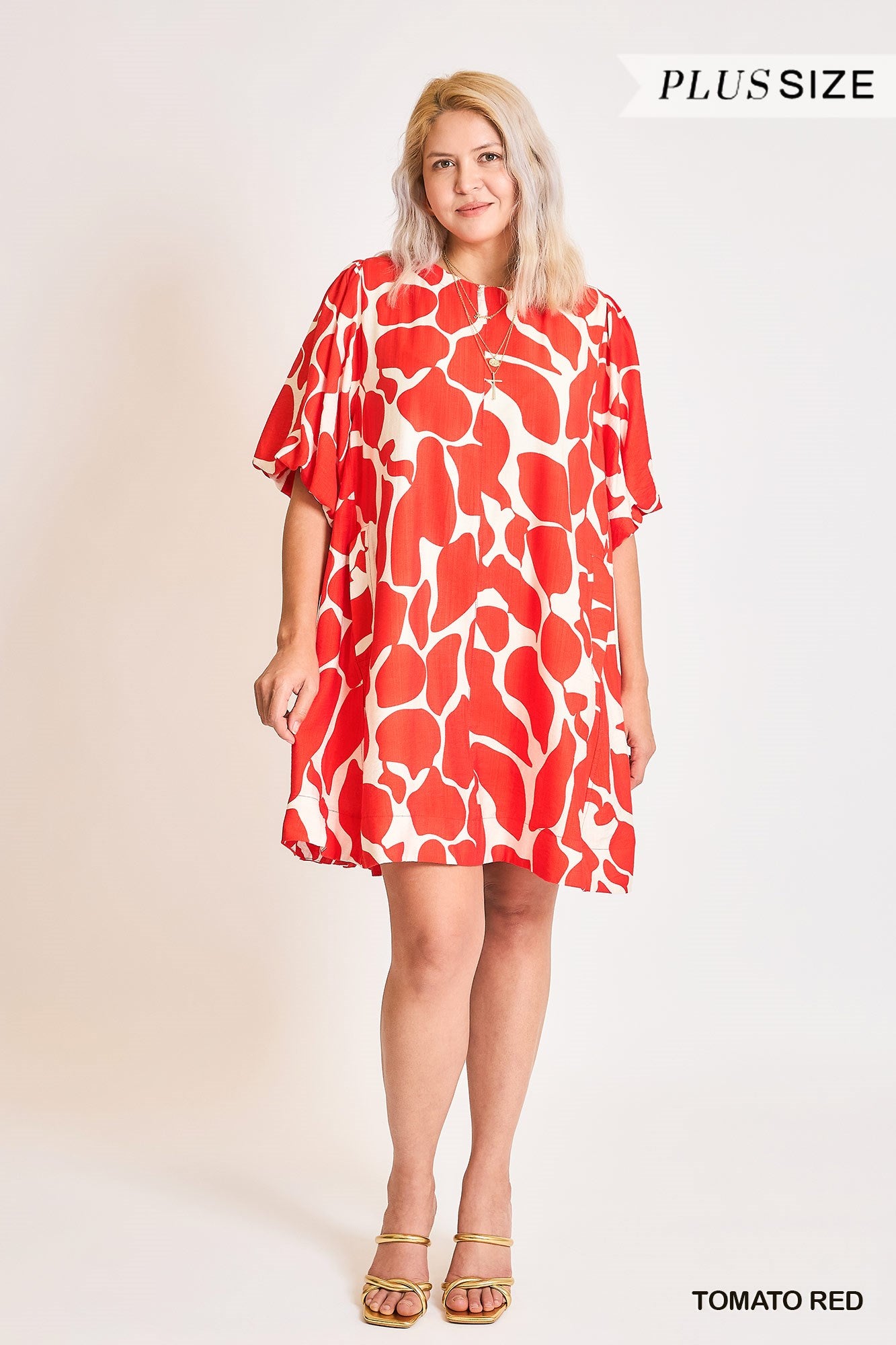 Two Tone Abstract Print Dress: Red