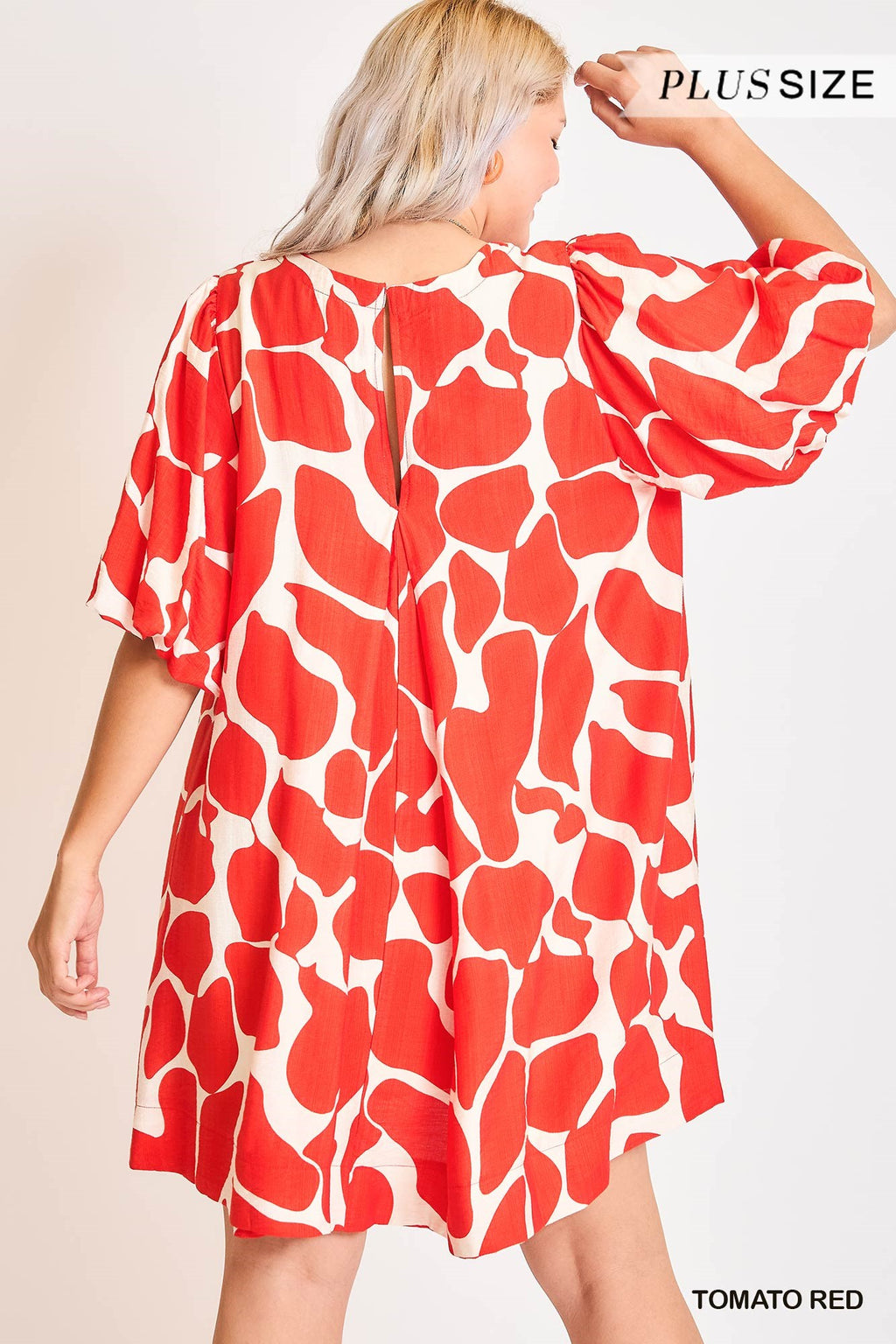 Two Tone Abstract Print Dress: Red
