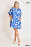 Two Tone Abstract Print Dress: CERULEAN