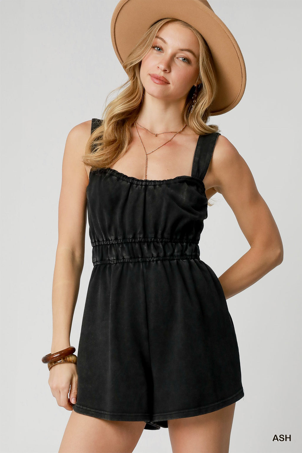Mineral Wash Sleeveless Romper - Ash