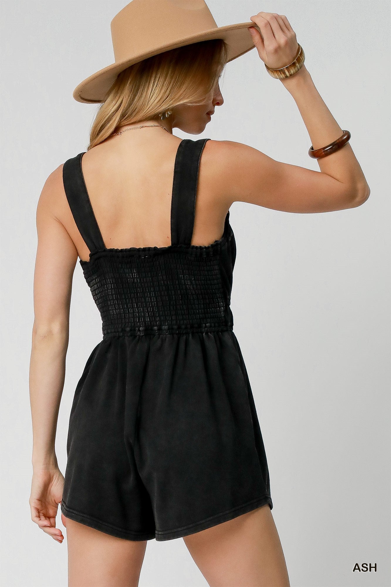 Mineral Wash Sleeveless Romper - Ash