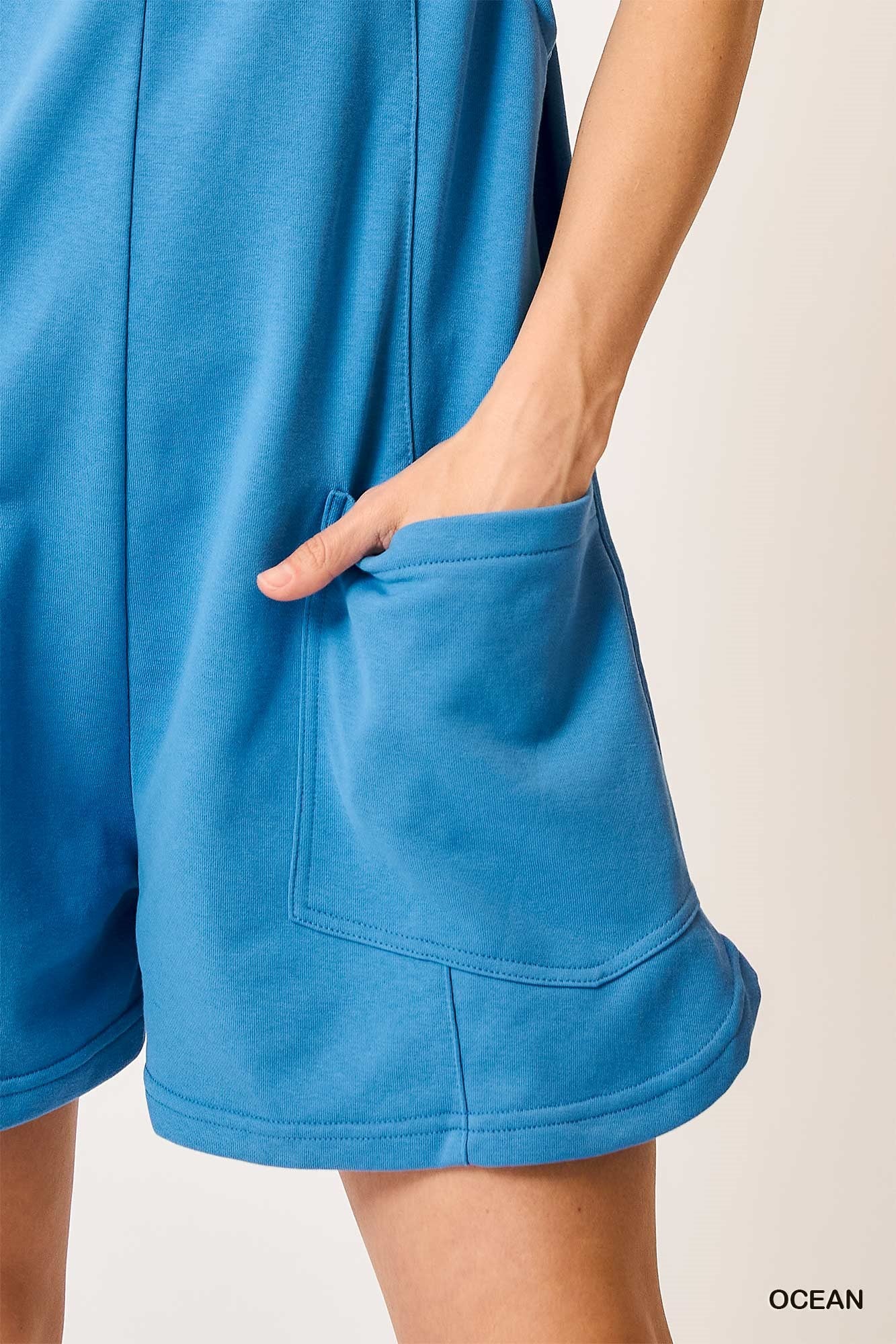 French Terry Sleeveless Romper - Ocean