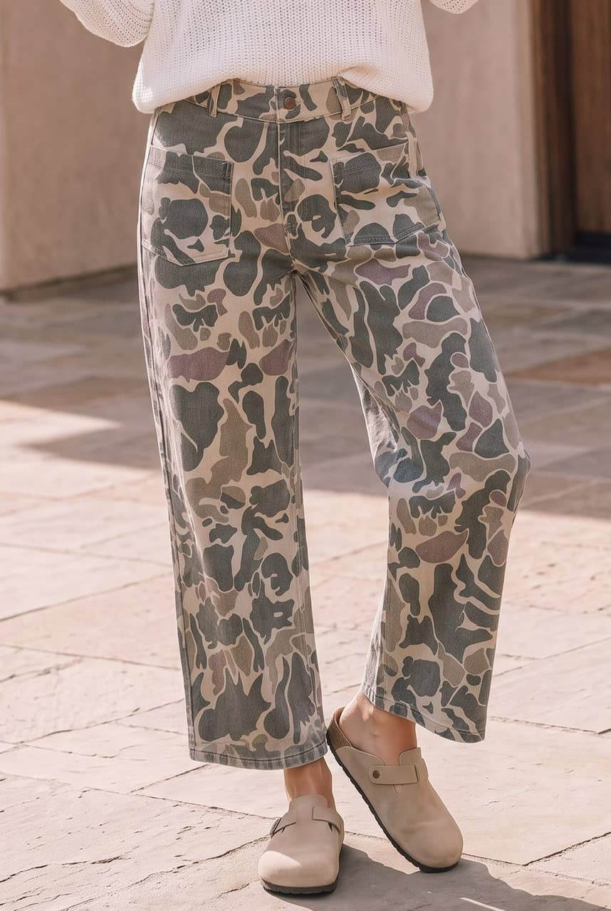 Camo Wide Leg Denim Pants