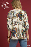 Boho Paisley Puff Sleeve Blouse: Cream