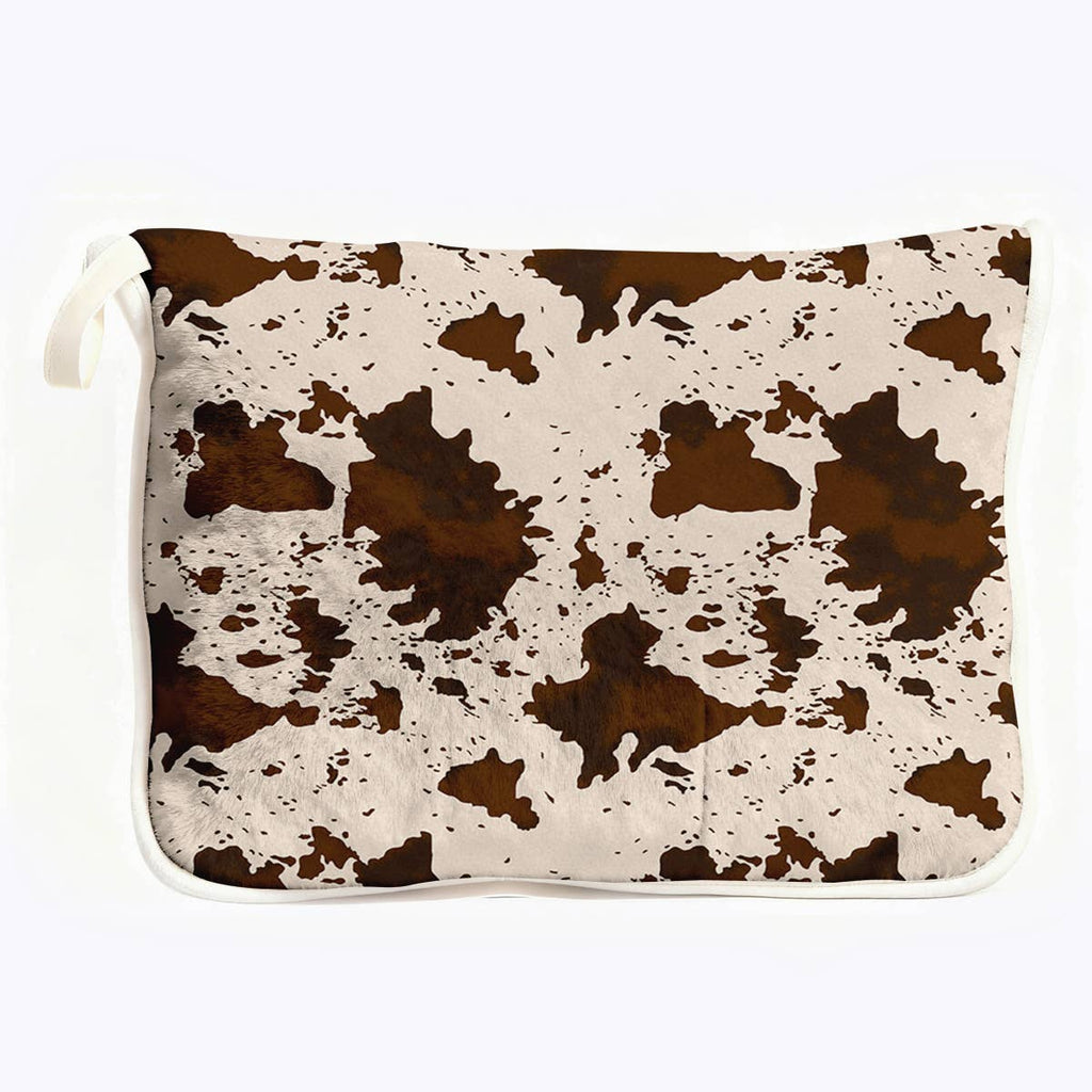 Brown Cowprint Plush Travel Throw Blanket with Matching Case