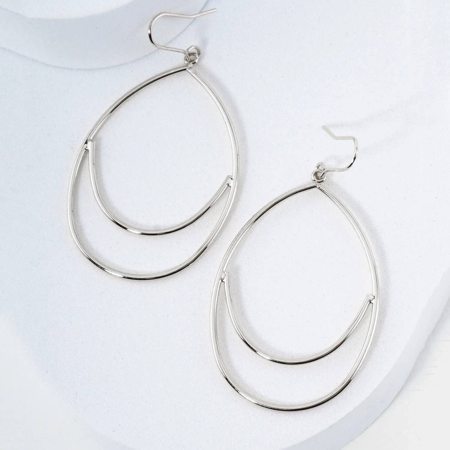 Polished Teardrop Drop 14K-Gold-Dipped Brass Lightweight Dangle Earrings: Rhodium