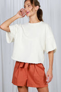 Vintage-Inspired Cut Edge Knit Top: Cream