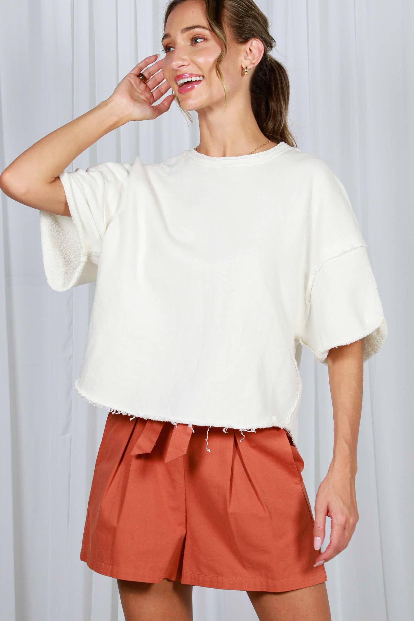 Vintage-Inspired Cut Edge Knit Top: Cream