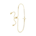 Gold CZ and Smooth Cross Pull Cord Bracelet