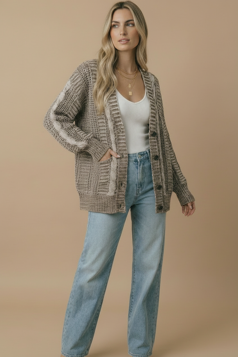 Button Down Oversized Cardigan: Oatmeal