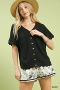 Linen Scallop Button Front Top