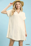 Linen Scallop Sleeve Button-Down Dress