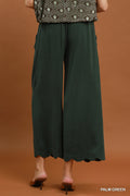 Linen Blend Scallop Hem Wide Leg Pants: Palm Green