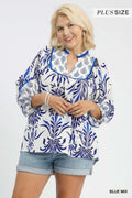 Mix Floral Print Balloon Sleeve Top