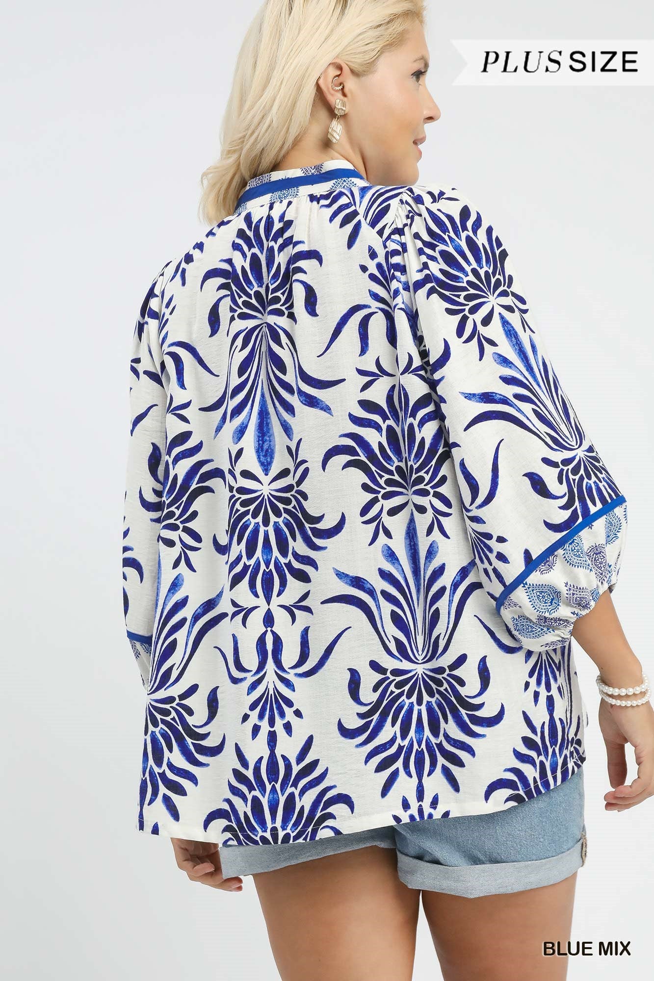 Mix Floral Print Balloon Sleeve Top