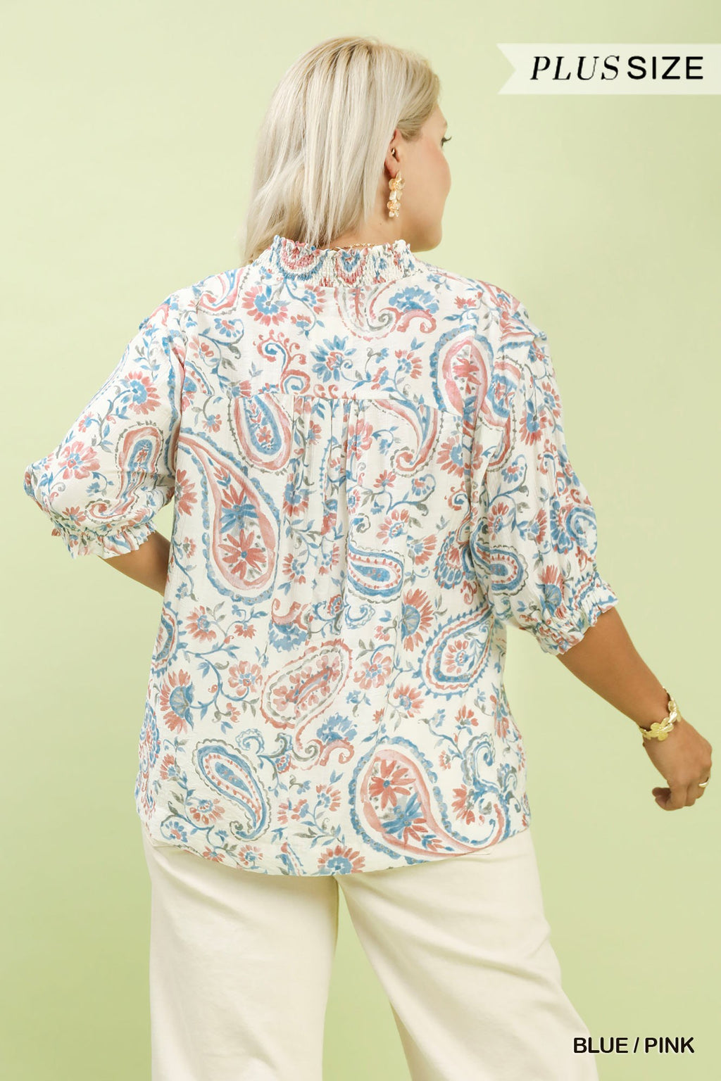 Smocked V-Neck Paisley Top