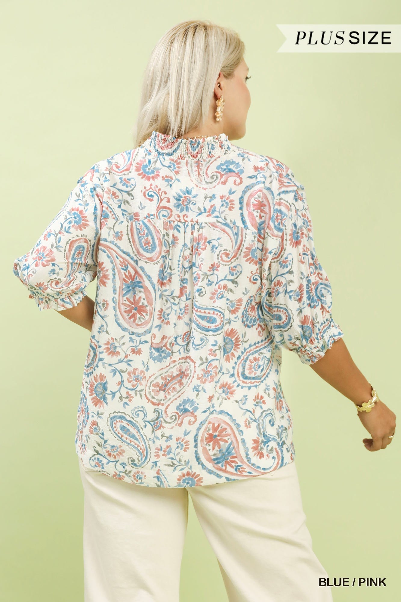 Smocked V-Neck Paisley Top