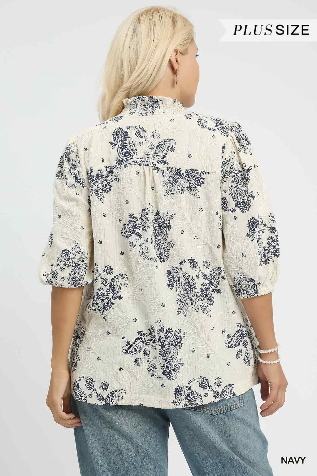 Floral Embroidered Blouse with Ruffle Trim