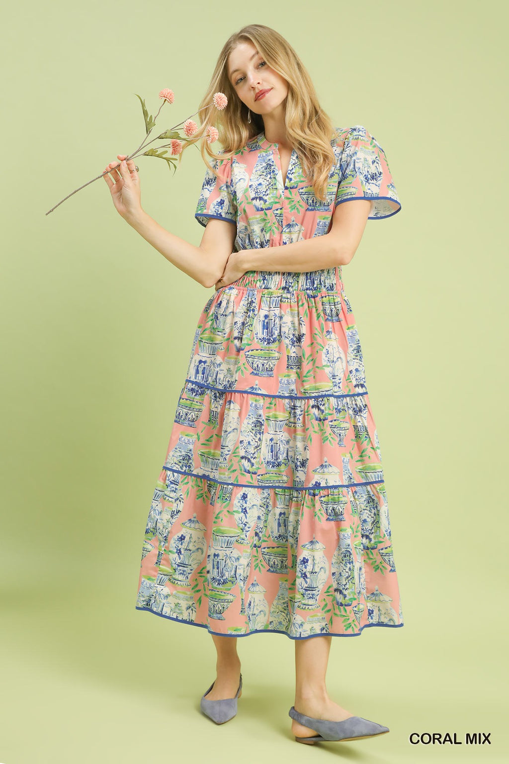 Abstract Print Tiered Midi Dress